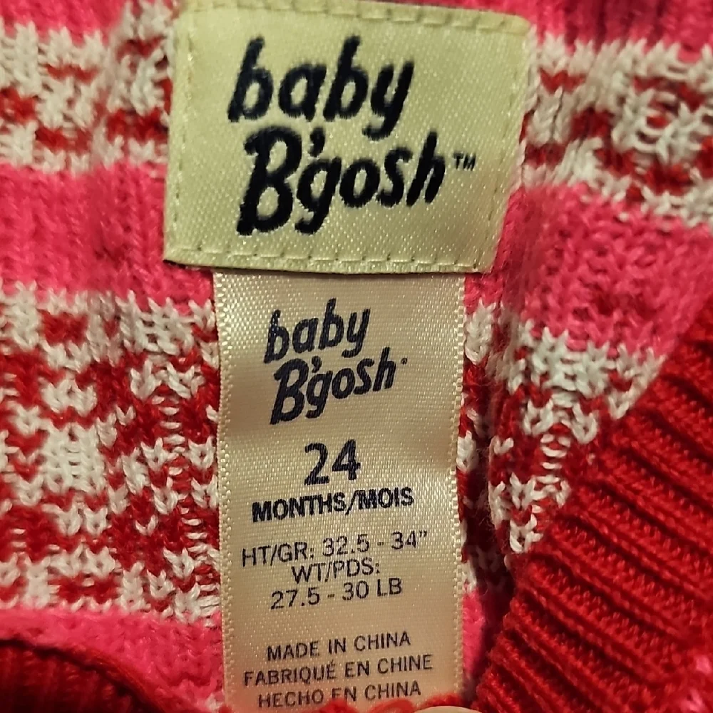 OshKosh B'gosh Red Pink White Knit Sweater Button Size 24 Months Toddler Girl